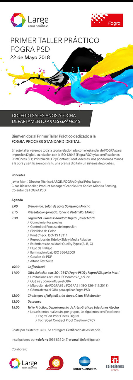Taller FOGRA PSD, Large color solutions, Departamento artes gráficas salesianos atocha, certificación de color artes gráficas, madrid